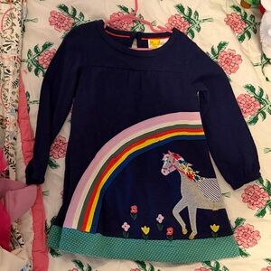 Mini Boden Navy Dress with Rainbow and Horse Embroidery